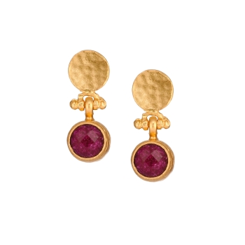 Earring made from brass, goldplated, red Jade